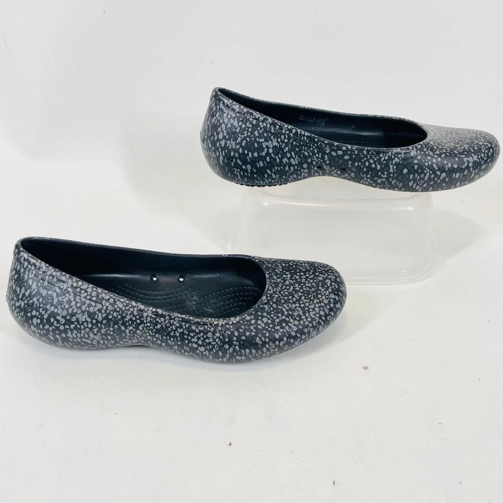 Crocs Kadee Speckled Black White Flat Shoes Womens 7 Slip On Comfort 200941